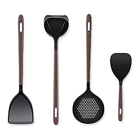 Liflicon Silicone Kitchen Utensil Set-Premium Cooking Tool Set- Laddle, Skimmer,Rice Paddle, Turner - Heat Resistant Silicone Cooking Utensil-4pcs Cover