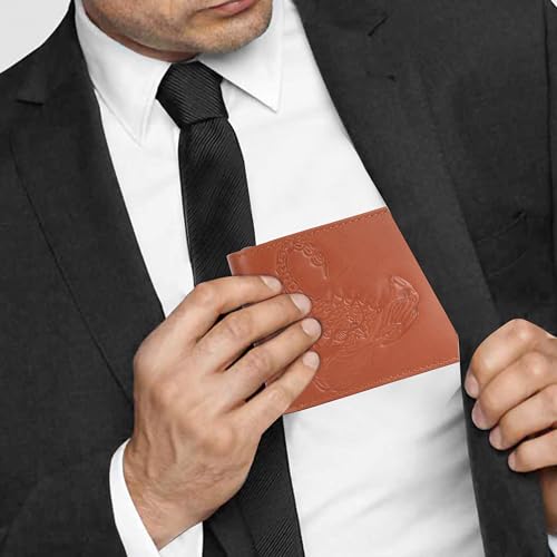 Leather Men's Wallet – Genuine Leather, Multiple Card Slots, Zipper Pocket, Slim Bifold Design, Elegant & Durable(Scorpion)4