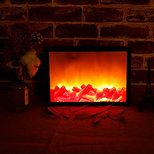 Ulalaza Small Cozy Fireplace Lantern Traditional Realistic Log Wood Burning Flame Effect Ligh LED Charcoal Style Table LampFor Indoor & Outdoor Use
