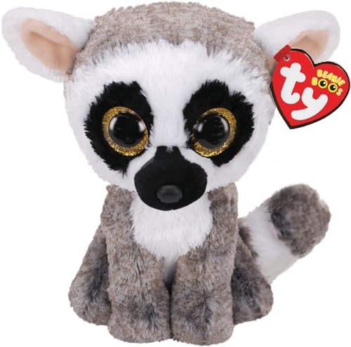 Ty - Beanie Boo's - Peluche Linus le Lémurien, TY36224, Marron / Blanc, 15 cm