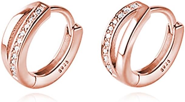 Reffeer Solid 925 Sterling Silver Cubic Zirconia Hoop Earrings Huggie for Women Teens Small Huggie Earrings Cartilage Helix Hoop Earrings Minimalist Hoops