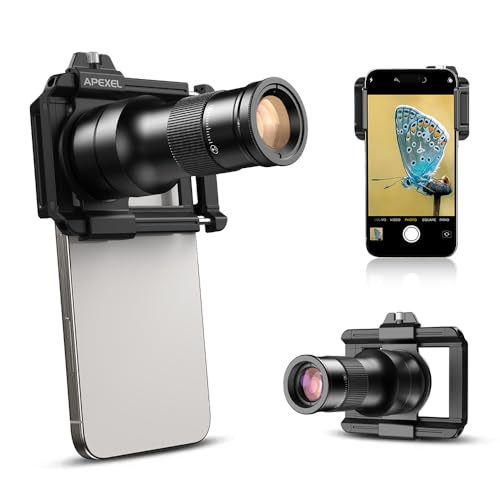 APEXEL HD 6X Teleobjektiv mit festem Fokus und verbessertem Universalclip, 150-mm-Handy-Makroobjektiv, Handyobjektiv-Kit mit Doppelfunktion, Geeignet für...