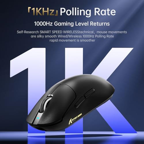 ATTACK SHARK X8SE Mouse for Large Hand, 55g Superlight, PixArt PAW3311 Gaming Sensor, BT/2.4G Wireless/Wired, Adjustable DPI up to 25000, 500mAh Battery (Black) – Bild 3