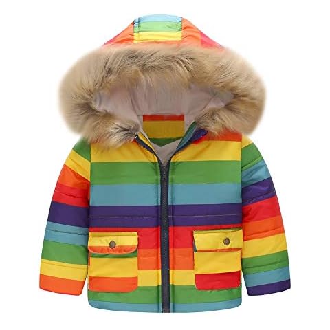 Zerototens Cartoon Coats for Girls Cartoon Hooded Jacket Boys Outerwear Baby Jacket Infant Kids Kids Clothes Rainbow Stripe Zipper Waterproof Jacket (2-3 Years Old, Multicolor 82) Cover