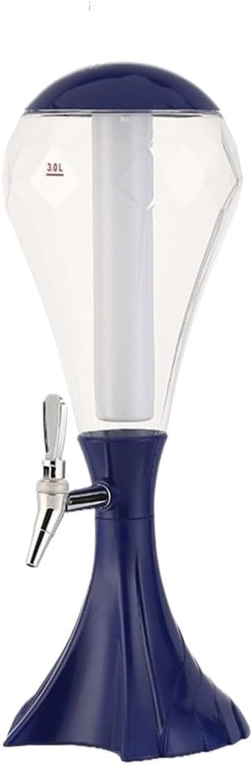 WOMGKDA Drinks Tower Dispenser 3L Beer Juice Server Party with Removable Ice Tube Chilled Water Container, Blue, 20.5x58cm