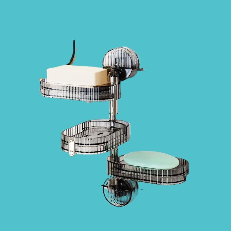 Organizador de pared con ventosa para cocina y baño, color transparente gris, doble capa con bandeja de drenaje y rotación 180° miniatura 3