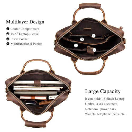 Image of Augus Leather Briefcase Laptop for Men Fits 16 Inch Laptop