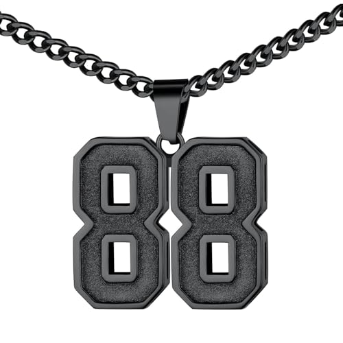 FindChic Sports Jersey Number 0 to 9 Necklaces for Men Boys Stainless Steel/ 18K Gold Plated/Black Custom 00-999 2/3 Digits Number Pendant Personalized Jewelry, with Gift Box custom 3D Print