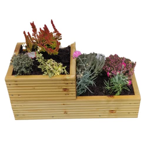 Mourne Wood Binnian Medium 2 Tiered Wooden Planter: Outdoor, Garden Planters - Space-Efficient Design for Vibrant Flowers and Greenery