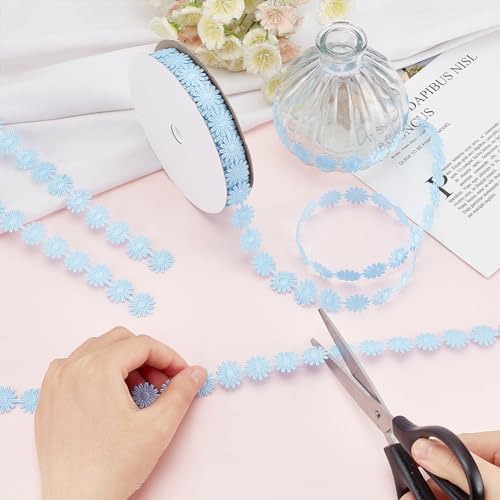 PH PandaHall 20 Yards Blue Embroidery Lace Trim, 17mm/0.6'' Sewing Flower Lace Ribbon, Decorative Crochet Trimming - Image 3
