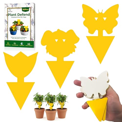 30 PCS Yellow Fruit Fly Traps for Indoor & Outdoor Plants Double-Sided Sticky Fungus Gnat Catcher Non-Toxic Odorless Insect Control Boards Random Shapes