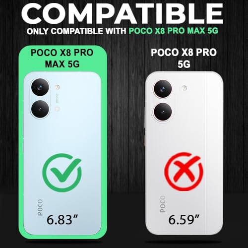 Image of AESTMO Poco X8 Pro Max 5G Back Cover | Armor Camera Slider 360 Degree Rotating Finger Ring Holder Case with Bracket Stand Back Case Cover (Compatible with MagSafe Accessories) (Black)