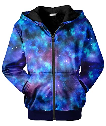 JACKETOWN Kids Fleece Jacket 3D Printed Star Hooded Sweatshirt Full Zipp Up Boys Sherpa Lined Winter Coat 6-15 Years4