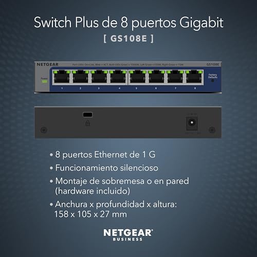 Switch Gigabit NETGEAR GS108E de 8 puertos: optimiza tu red con gestión Plus 2