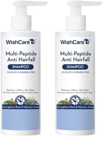 WishCare Multi Peptide Anti Hairfall Shampoo – Paraben & Sulphate Free Shampoo for Women & Men with Rice Water, Rosemary, Hyaluronic Acid & Caffeine for Hairfall Control 250ml (Pack of 2)