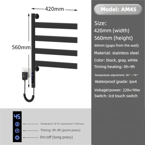 Toallero eléctrico giratorio de 180 grados con pantalla LED y potencia de 80W 8