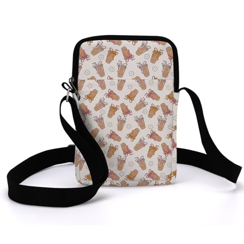 Cute Coffee Cup Bows Crossbody Bags for Women Sling Bag Multi Waterproof Small Shoulder Sling Purse Bag with Adjustable Strap Cell Phone Bags for Women Girls Trip Cousin Travel Work Gym Beach Birthday