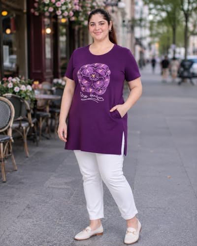 Image of In Love Women's Printed Cotton Plus Size Longline T-Shirt with Pockets | Cotton fabric - soft longline T-shirt with easy plus-size fit