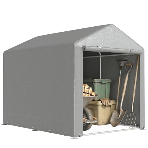 Outsunny Abri de Jardin Tente de Stockage Imperméable Abri Moto Porte Enroulable Fermeture Éclair, Garage pour Vélo et Outils Rangement, 160x218x172cm Gris...