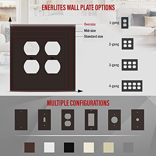 Image of ENERLITES Double Duplex Receptacle Cover, Two Gang Outlet Wall Plate, Oversized 2-Gang 5.5 inch x 5.5 inch, Unbreakable Polycarbonate Thermoplastic, UL Listed, 8822O-BR, Brown