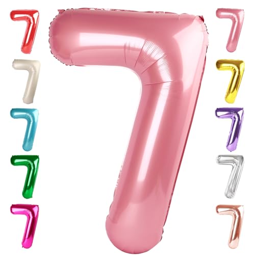 Image of 7 Balloon Numbers Birthday Decorations, 40In Pearl Pink Balloons for Party | Eye-catching Appearance, Perfect Decorative Centerpieces, Convenient Self-sealing Structure, Widely for Various Occasions
