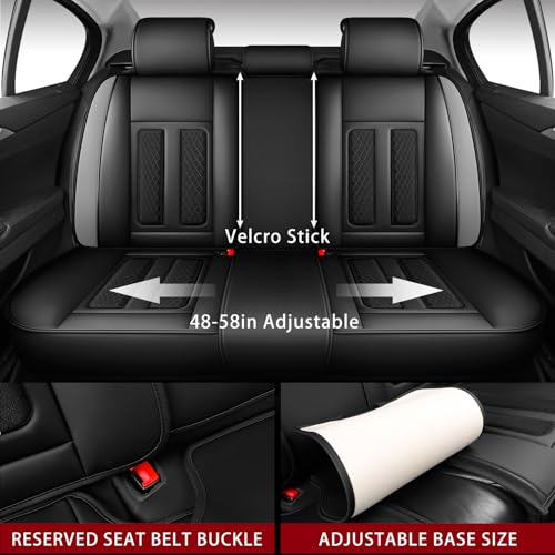 Image of Seat Covers Full Set,Nappa Leather Car Seat Covers for Front and Back,Waterproof Universal Fit Car Seat Cushion,Automotive Seat Protector for Most Sedans SUV Pick-Up Truck Sedans,Black&Grey
