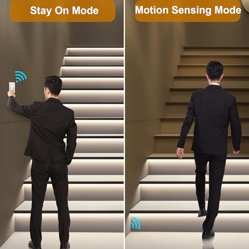 Image of Intelligent Motion Triggered LED Stair Lighting Kit KMG-3233, 40 inch Cuttable LED Strip Light for Indoor LED Stair Lights (Cool White 6000K,24 Stairs)