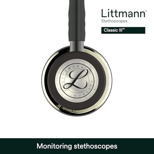 Image of 3M Littmann Classic III Monitoring Stethoscope, 5861, More Than 2X as Loud, Weighs Less, Stainless Steel Champagne-Finish Chestpiece, 27 inch Black Tube, Smoke Stem, and Headset