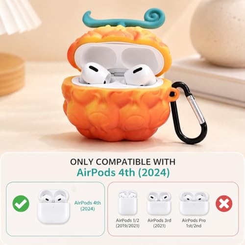 Image of for Airpods 4 Headphones Case, Interesting 3D Silicone Protective Soft Cover Anime Fruit Style Headphone Shell for Airpod 4 Gift for Boys and Girls