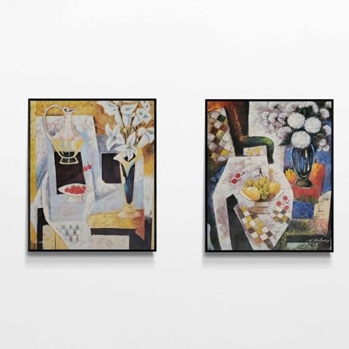 Tableau diptyque peinture à l'huile fleurs nature morte 60x50 cm avec châssis