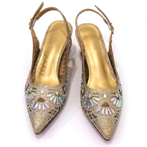 Italian Style Gold Elegant Party High Heels Nigerian Design African Women Shoes Bag Set3