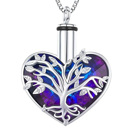 Collier urne funéraire arbre de vie en cristaux et médaillon commémoratif élégant