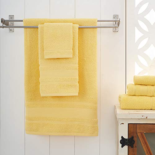 Qute Home 6-Piece Bath Towels Set, 100% Turkish Cotton Premium Quality Bathroom Towels, Soft and Absorbent Turkish Towels, Set Includes 2 Bath Towels, 2 Hand Towels and 2 Washcloths (Yellow) - Thumbnail 5