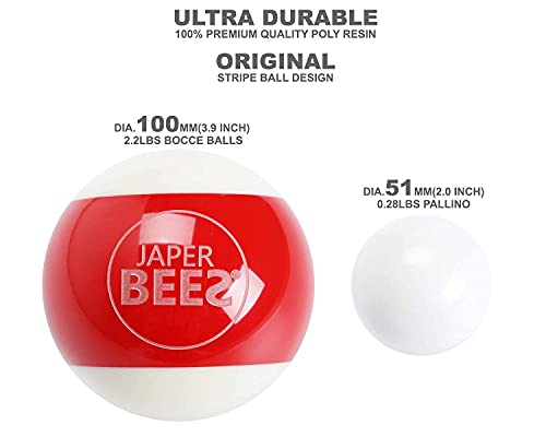 JAPER BEES Bocce Ball Set Outdoor Lawn Games for Family 100mm with 8 Balls 1 Pallino Measuring Rope Canvas Carrying Case