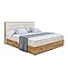 Produktbild ALTDECOR Boxspringbett mit H3-Matratze (20 cm hoch) mit Bonellfederung + PUR, Topper (4 cm hoch), Polsterbett mit Kopfteil und Bettkasten mit Eiche Holz - LOLLI8-180x200 Beige Samt