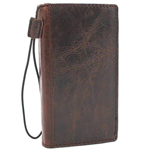 Genuine Oiled Leather Case for LG G8 Book Wallet Cover Handcraft Id Cards Slots Luxury Vintage Soft Rubber Stand Holder Strap Closure Slim DavisCase G 8 Dark jafo