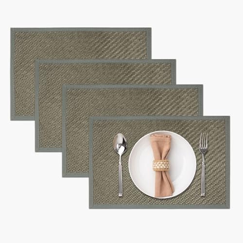 Image of Amazon Brand - Umi PVC Vinyl Basket Design Placemat STBT001 | Heat Resistant, Wipe Clean, Anti-Skid Table Mats for Dining Table, Kitchen & Home Decor (30x45 CM Grey Set of 4)