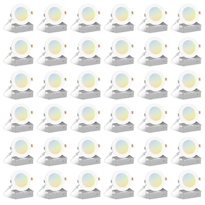 Amico 36 Pack 4 Inch 5CCT Ultra-Thin LED Recessed Ceiling Light with Junction Box, 2700K/3000K/4000K/5000K/6000K Selectable, 700LM Brightness, Dimmable Canless Wafer Downlight, 10W Eqv 60W-ETL&FCC