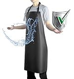 Vammcht Waterproof Apron with Comfortable Adjustable Bib, Rubber Vinyl Dishwasher Apron for Men, Women. Heavy Duty Plastic Apron for Dishwashing Restaurant Dog Grooming Chemical Resistant, Black