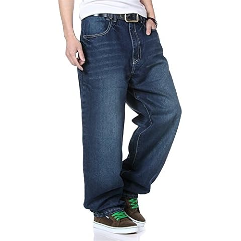 Sveizo Men's Hip Hop Indigo Washed Baggy Jeans-32 Cover