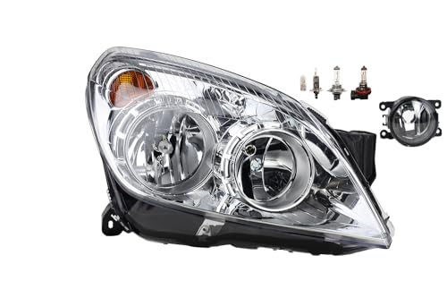 Johns, Faros delanteros halógenos aptos para Opel Astra H 03/04 - H7 H1 derecho acompañante + faros antiniebla + bombillas