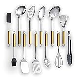 Calidad premium: el juego de utensilios de cocina está hecho de acero inoxidable de alta calidad, es duradero y resistente a la oxidación. Puede durar años.