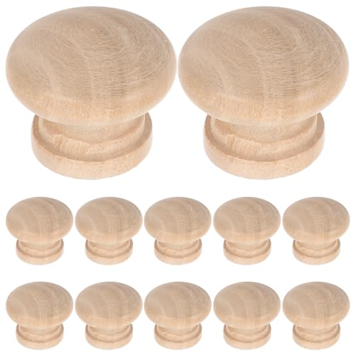WOONEKY 12個 木製引き出し取っ手 選択可能 耐久性ある無垢材キャビネットノブ ドレッサー用丸型ハンドル 衣類収納扉に適合