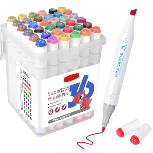 SAYEEC Washable Markers, 36 Colors Art Markers Set with Case, Fin...