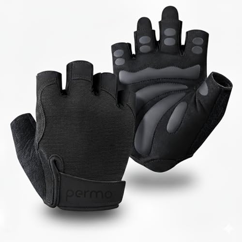 Image of permo Gym Gloves with Wrist Support, Pro Padded Palm Weight Lifting Gloves, Cycling, Anti-Slip Gym Gloves for Exercise, Powerlifting, Cross Training, Workout, Best for Men & Women, Black
