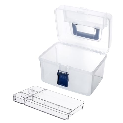 MyGift Caixa transparente de primeiros socorros de 25 cm com bandeja destacável e aba superior de ac