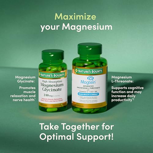 Image of Nature's Bounty Magnesium L-Threonate - 2,000mg Magtein Per 3 Capsules- Advanced Magnesium Supplement with Vitamin C & Vitamin D3- Supports Brain Health, Energy, Nerve & Immune Support 90 Capsules