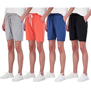 4 Pack:Women’s Quick Dry Dri Fit 7 Inch Inseam Athletic Casual Lounge Fitness Gym Training Long Shorts High Waisted Running Bermuda Shorts Pockets Ladies Workout UPF Jogging Walking Active- Set 1, M