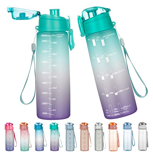 lalafancy Botella de Agua Deportes 900ml Botella Deportiva Botella Gimnasio Tritan Plástico Sin BPA con Marcador de Tiempo para Bicicleta, Sport, Gimnasio, Trekking