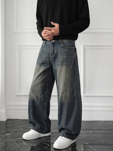Image of JMIERR Men's Barrel Jeans Baggy Wide Leg Y2K Twisted Seam Relaxed Fit Hip Hop Denim Pants Casual Streetwear